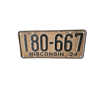 Vintage 1934 Wisconsin License Plate Antique Car Auto Tag‎ Number Plate